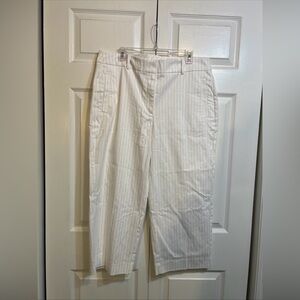 NWT Chico's Fly Front Straight  Crop Pants Size 2.5 US 14 Striped Alabaster